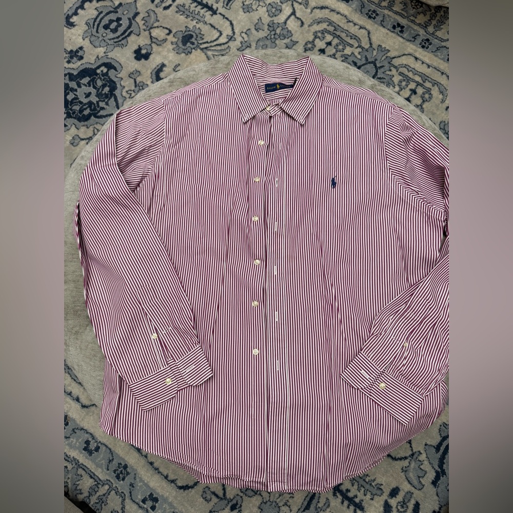 RALPH LAUREN Purple and White Casual Button Down Collared Dress Shirt Size XXL